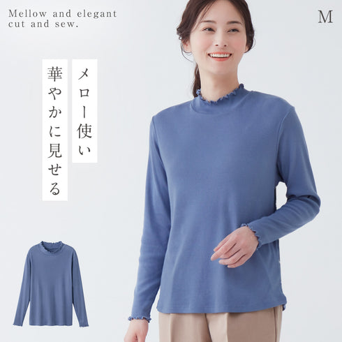メロー使いの長袖リブカットソー
